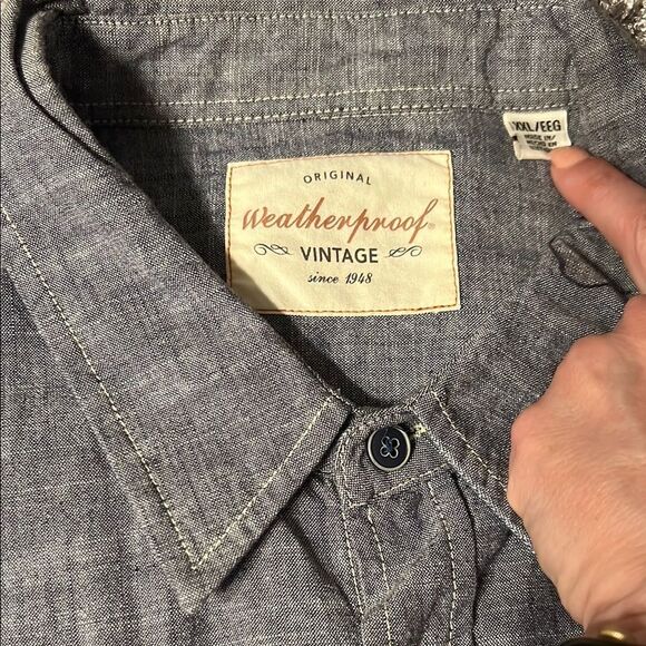 Weatherproof Gray Casual Button Down Shirt with Textured Fabric - Picture 2 of 4